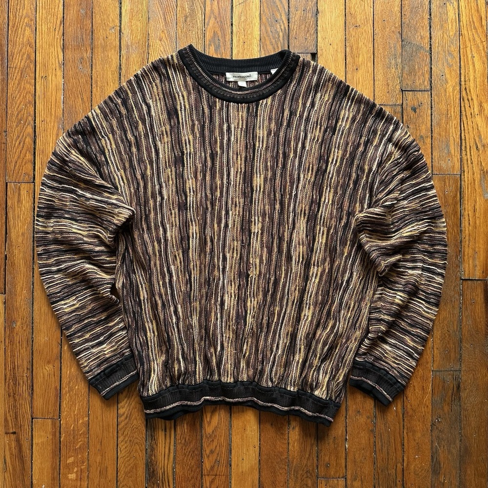 Pronto Uomo Sweater 3D Knit Men 2XL Pullover Coogi Style Biggie Grandpa Flaws